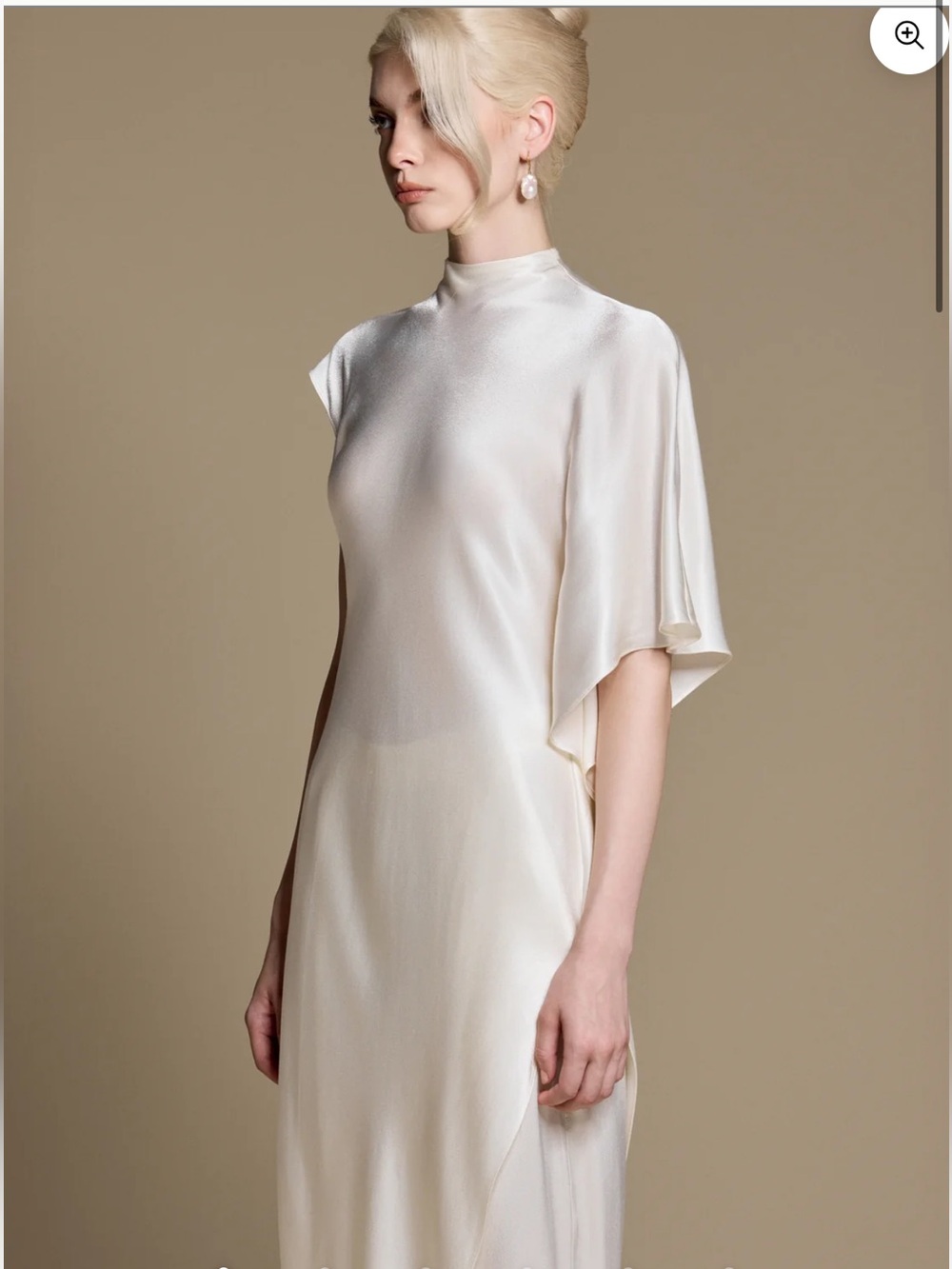 Ivory Silk One-Shoulder Midi Dress
